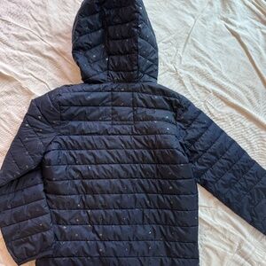 blue puffer jacket with hearts